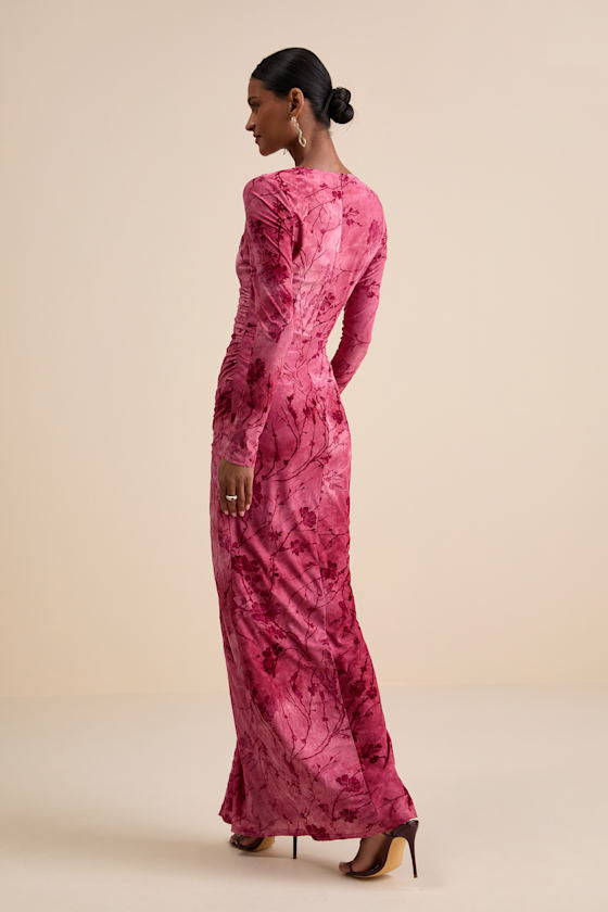 Dynamic Sensation Blue Floral Velvet Burnout Maxi Dress
