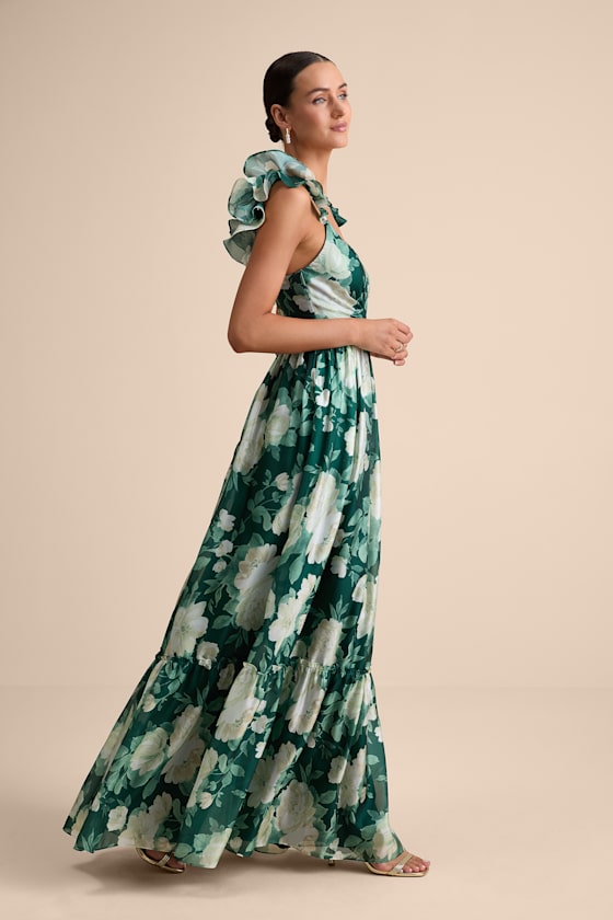 Soiree Perfection Light Blue Floral Ruffled Tiered Maxi Dress