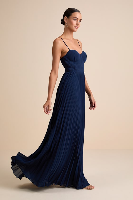 Admirable Elegance Plum Pleated Bustier Maxi Dress