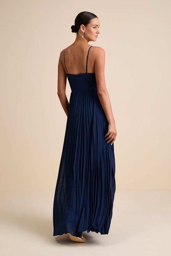 Admirable Elegance Plum Pleated Bustier Maxi Dress