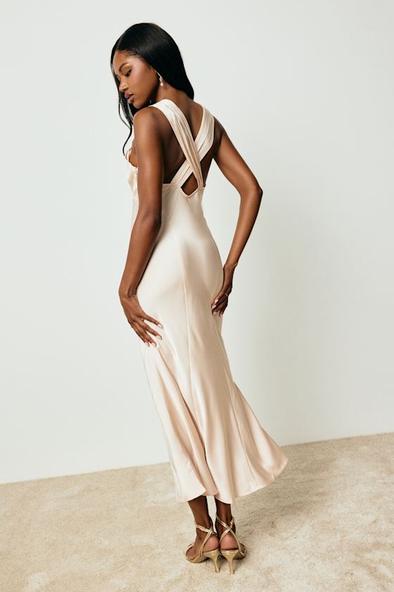 Ellena Burgundy Satin Slip Midi Dress