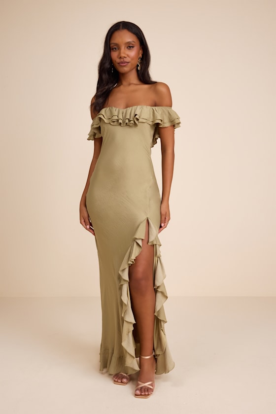 Eloisa Lilac Satin Off-the-Shoulder Maxi Dress