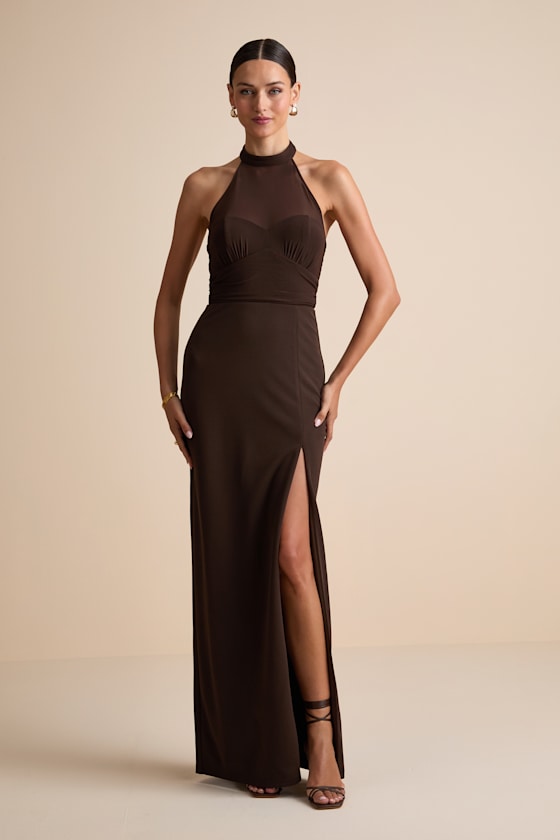 Baani Red Column Halter Maxi Dress