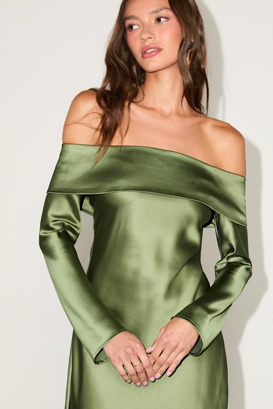 Luxurious Vision Brown Satin Off-the-Shoulder Mini Dress