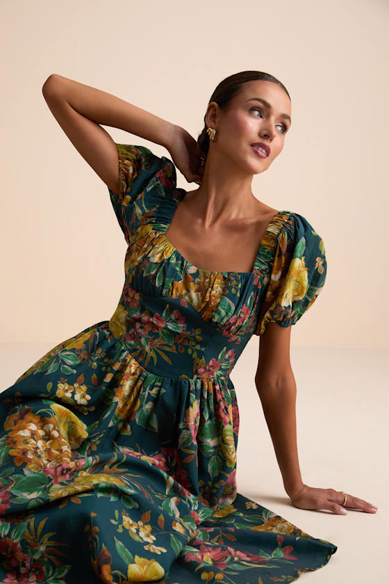 Adorable Tendencies Periwinkle Floral Puff Sleeve Midi Dress