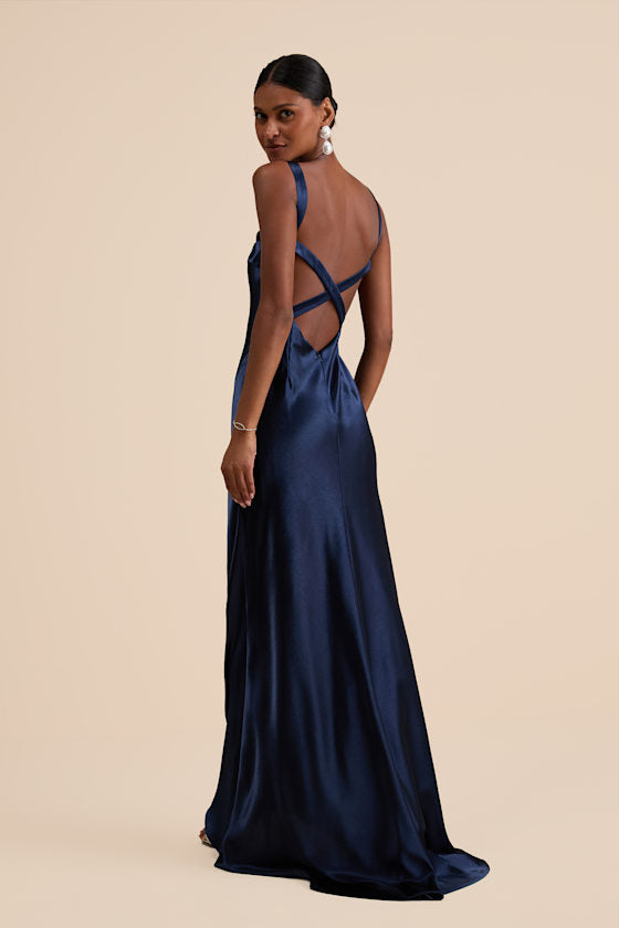 Perfectly Classy Yellow Satin Strappy Maxi Dress