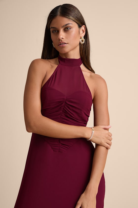 Cammie Emerald Halter Neck Ruched Maxi Dress