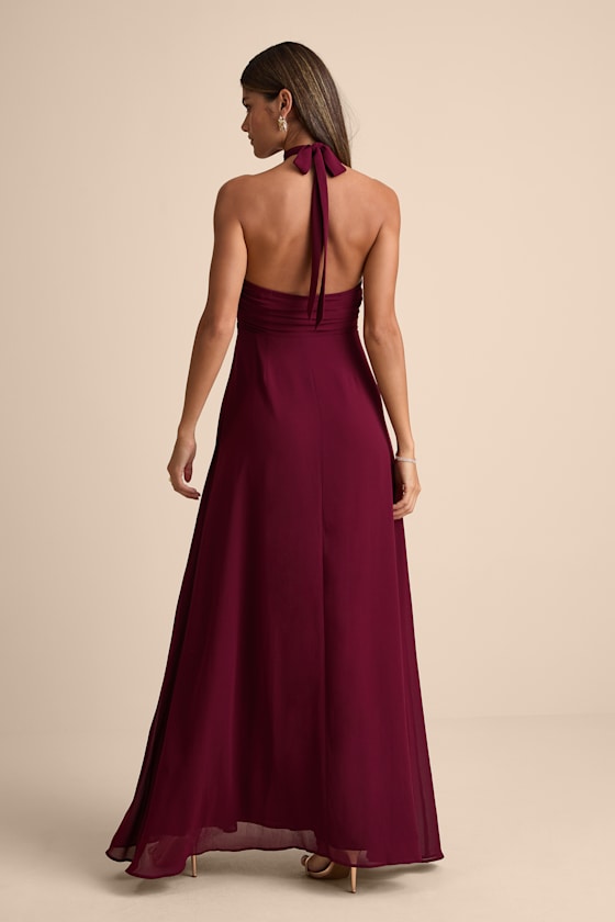 Cammie Emerald Halter Neck Ruched Maxi Dress