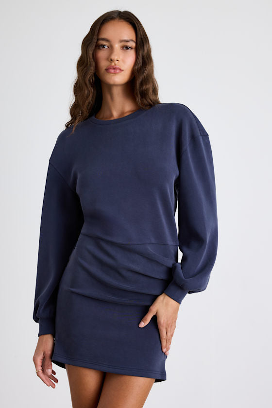 Bellamy Ivory Jersey Knit Long Sleeve Mini Dress