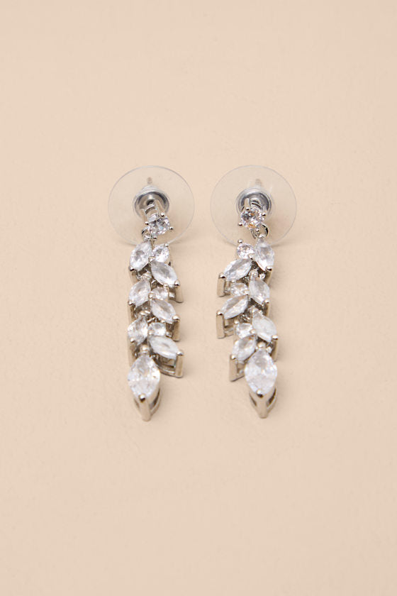 Bristol Silver Rhinestone Leaf Drop Earrings