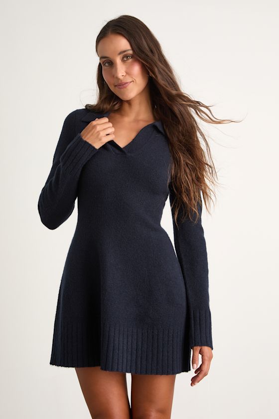 Soft Serenity Heather Taupe Collared Sweater Mini Dress