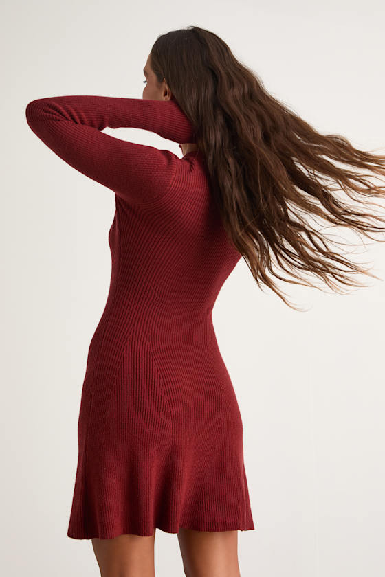 Adorably Flirty Heather Grey Button-Front Sweater Mini Dress