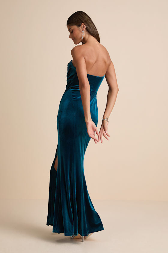 Perfectly Captivating Plum Purple Velvet Strapless Maxi Dress