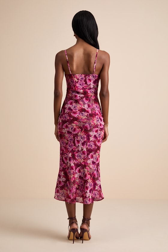 Janina Burgundy Floral Textured Midi Dress