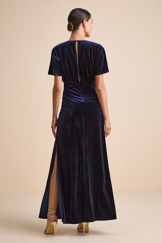 Mystical Charm Burgundy Velvet Flutter Sleeve Maxi Dress