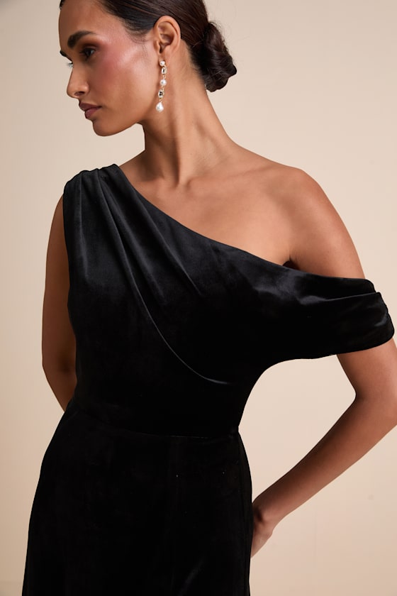 Coveted Confidence Brown Velvet Asymmetrical Maxi Dress