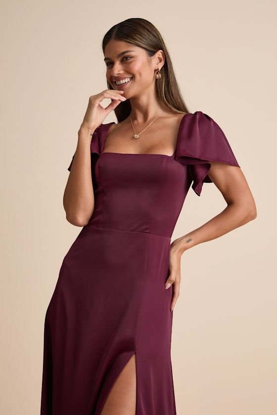 Ultimate Sweetness Emerald Green Satin Flutter Sleeve Maxi Dress