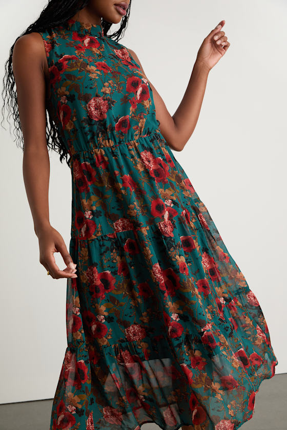 In My Dreams Sage Floral Print Midi Dress