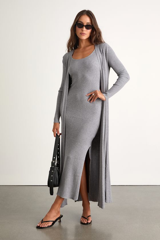 Layer Lover Brown Ribbed Knit Two-Piece Dress & Cardigan Set