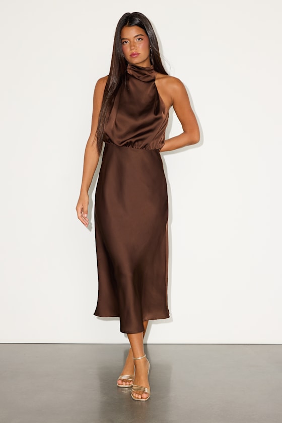 Distinctive Charm Black Satin Asymmetrical Midi Dress