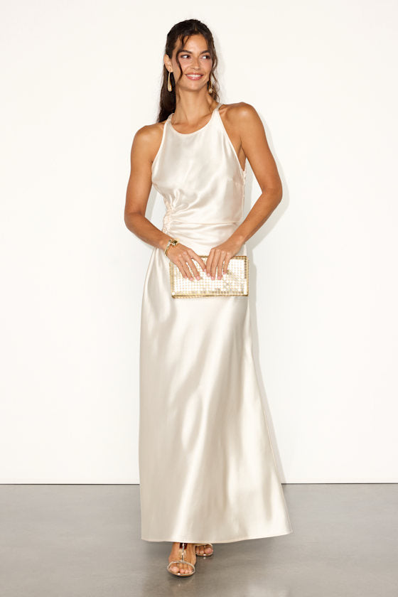 Cherita Periwinkle Blue Satin Cutout Maxi Dress