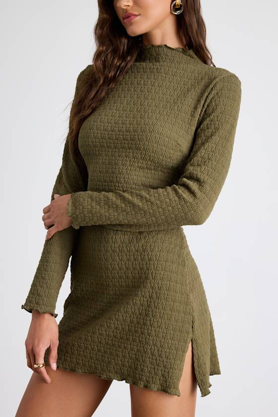 Flattering Forecast Black Textured Long Sleeve Mini Dress