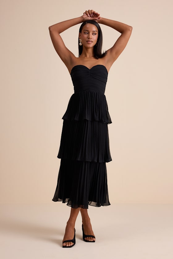 Seriously Sensational Light Blue Strapless Tiered Midi Dress