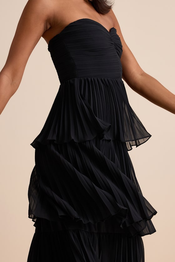 Seriously Sensational Plum Strapless Tiered Midi Dress