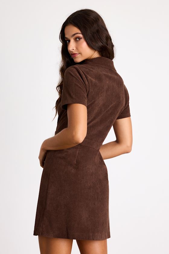 Go-Getter Girl Olive Green Corduroy Mini Dress With Pockets