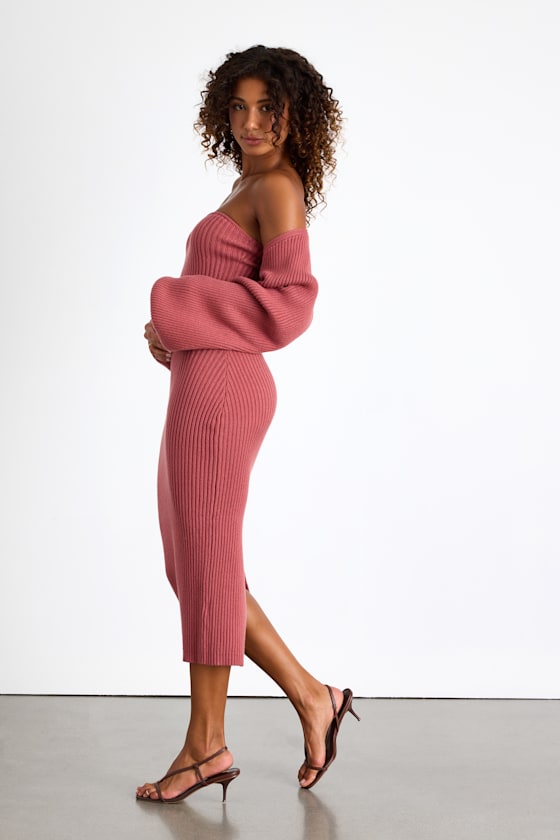Autumn Aura Brown Ribbed Two-Piece Sweater Dress