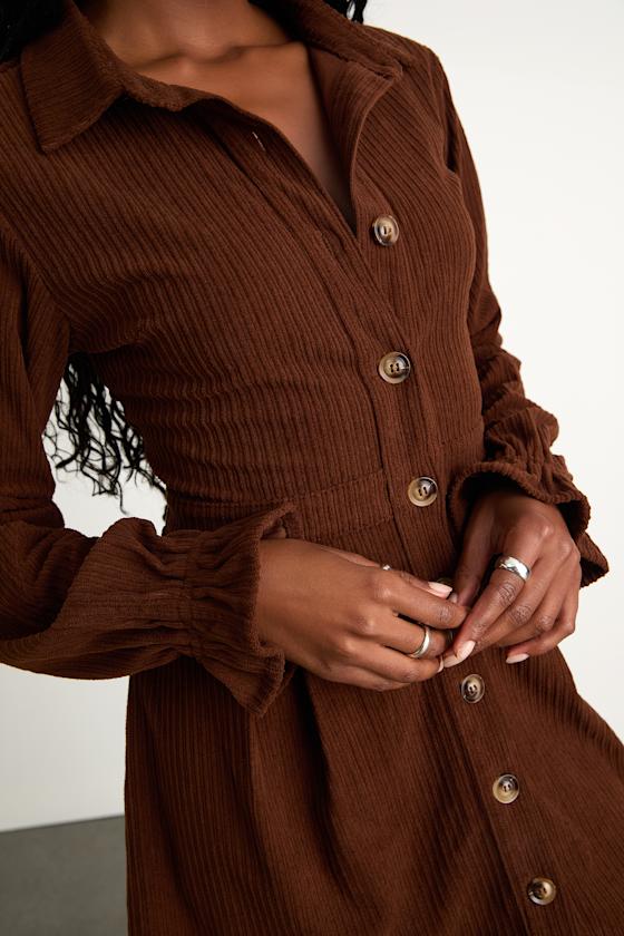 Autumn Mood Emerald Green Corduroy Mini Dress With Pockets