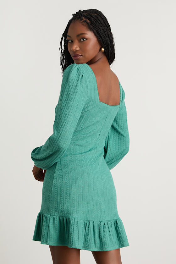 Coveted Sweetness Rust Pointelle Knit Long Sleeve Mini Dress