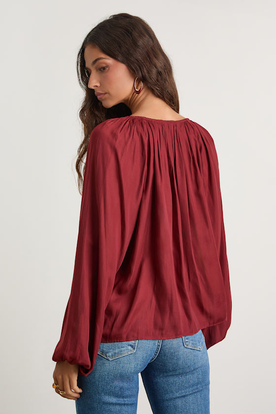Hestia Tan Gathered Balloon Sleeve Top