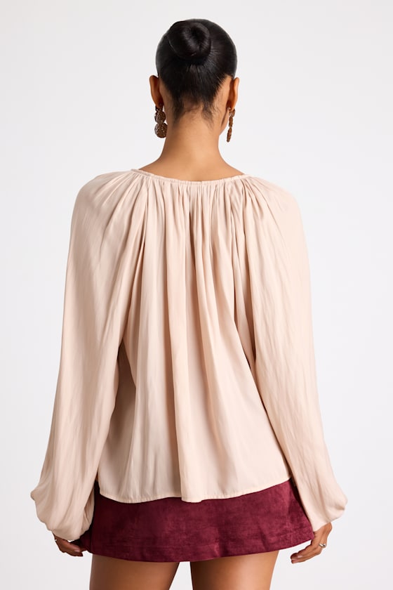 Hestia Tan Gathered Balloon Sleeve Top