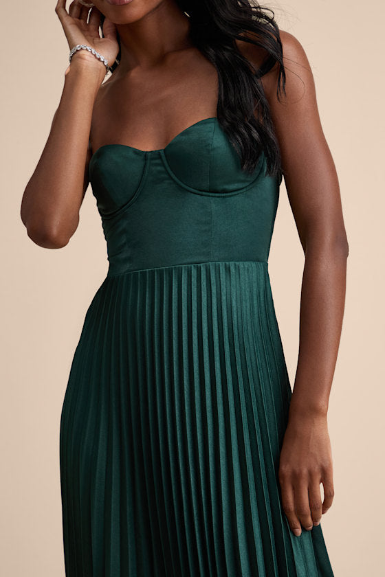 Irelyn Burgundy Satin Bustier Midi Dress