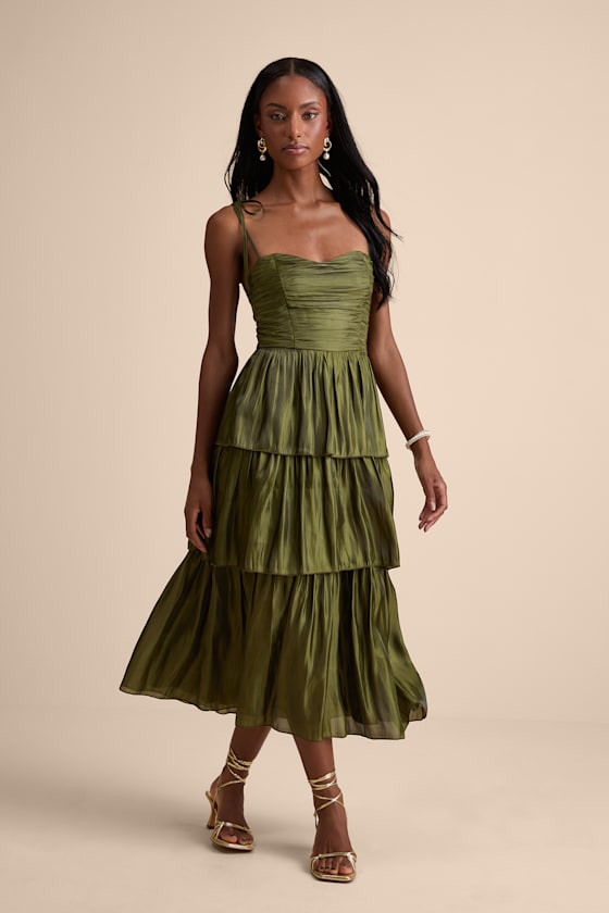 Tennon Dusty Blue Plisse Tiered Midi Dress