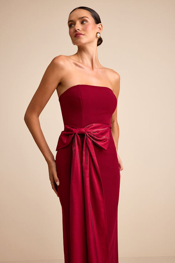 Marvelous Vision Black Strapless Bow Column Maxi Dress