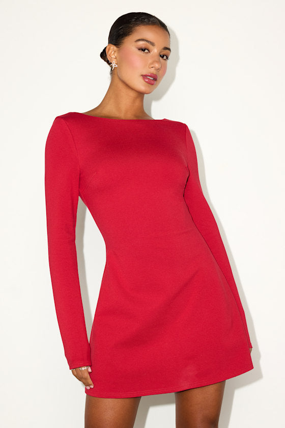 Aldith White Ponte Knit Long Sleeve Mini Dress