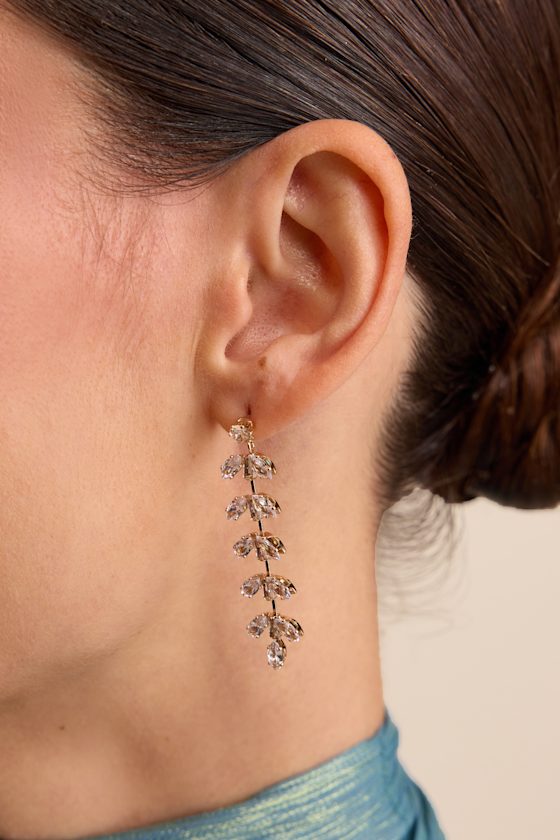 Weylin Gold Rhinestone Leaf Drop Earrings