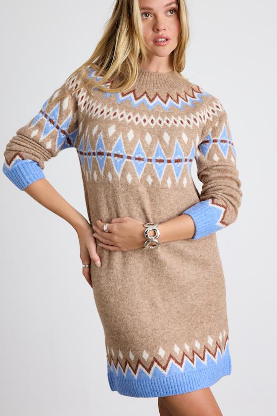 Becklynn Burgundy Fair Isle Sweater Mini Dress