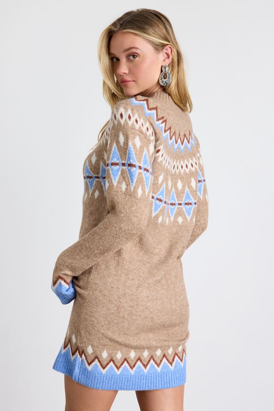 Becklynn Burgundy Fair Isle Sweater Mini Dress