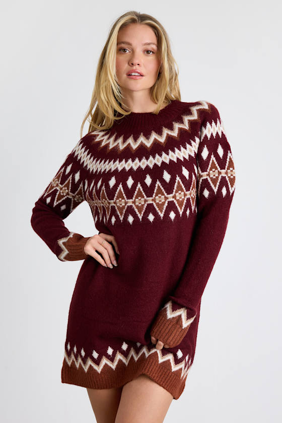Becklynn Taupe Fair Isle Sweater Mini Dress