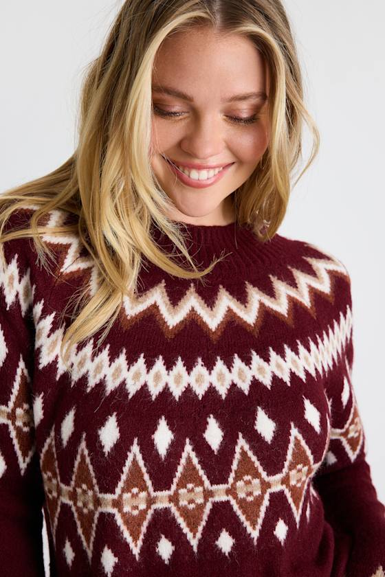 Becklynn Burgundy Fair Isle Sweater Mini Dress