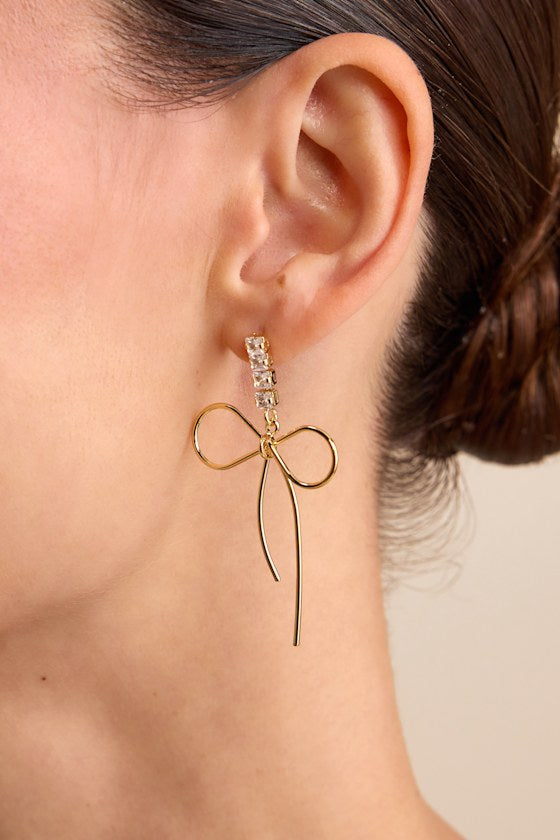 Fletcher Gold Rhinestone Bow Drop Earrings