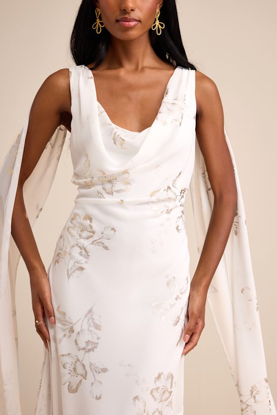 Sidonia Yellow and Gold Floral Cowl Sash Maxi Dress