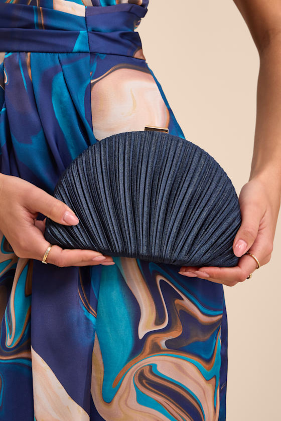 Pleat Perfection Black Satin Pleated Hard Clutch