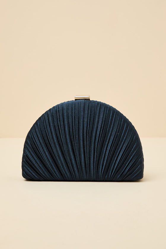 Pleat Perfection Champagne Satin Pleated Hard Clutch
