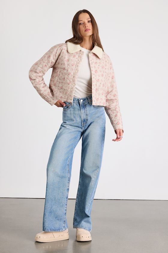 Montera Blush Pink Floral Quilted Barn Jacket