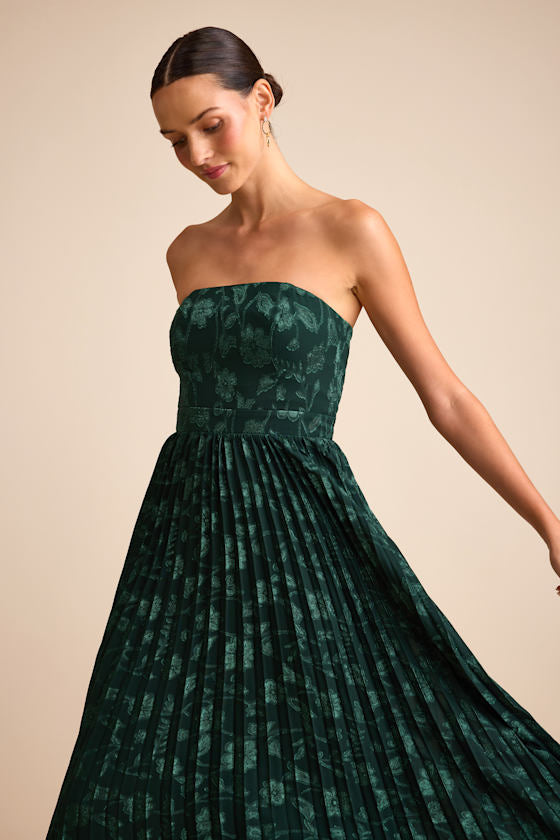 Perfectly Stunning Ivory Jacquard Strapless Midi Dress