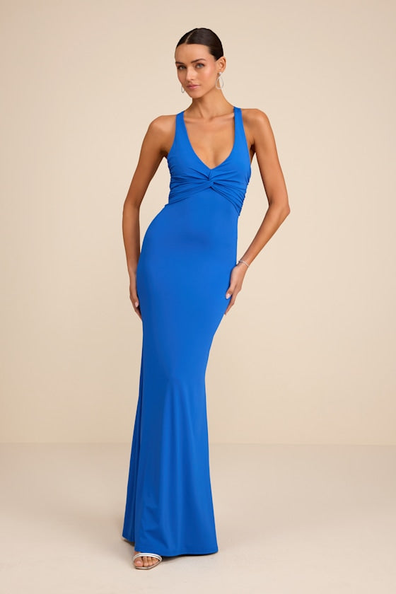 Cazy Light Pink Jersey Knit Twist-Front Maxi Dress